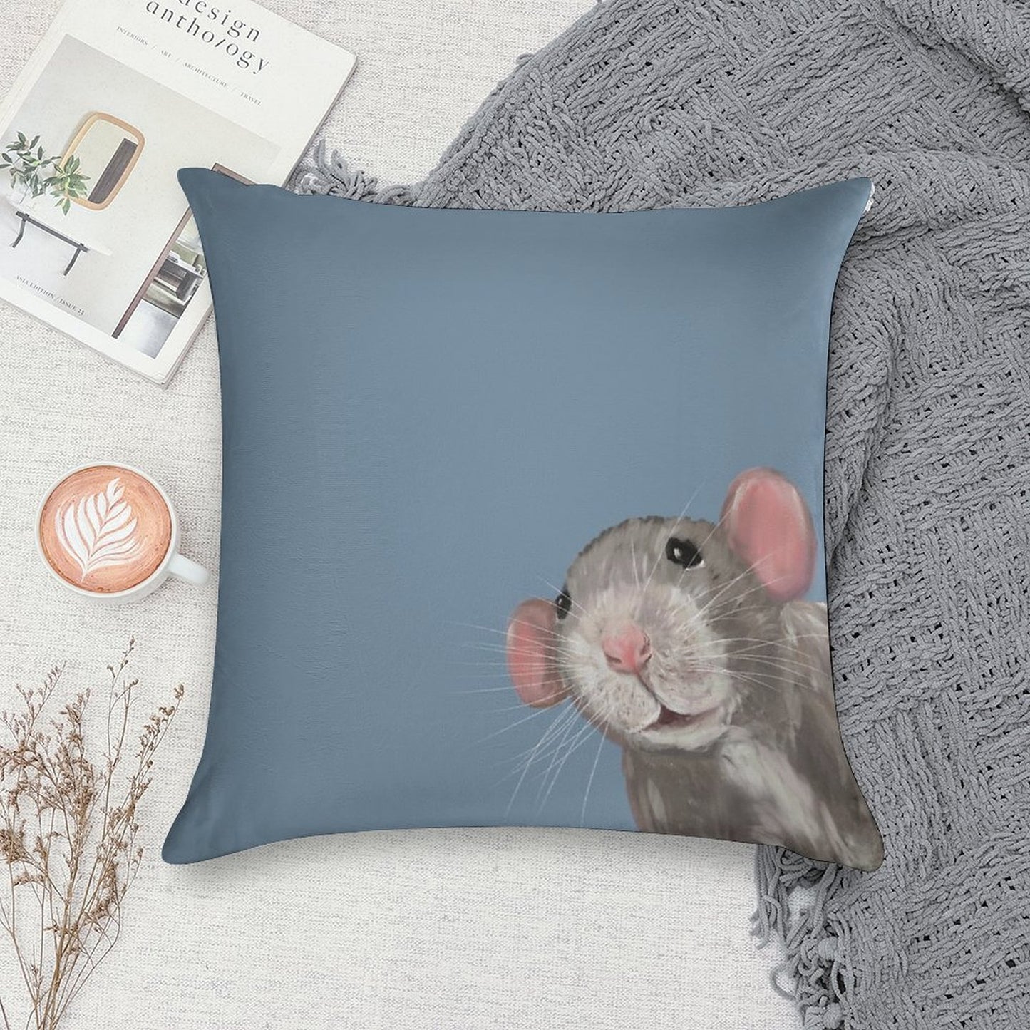 The Peeking Rat Soft Reinforced Edging Throw Pillow