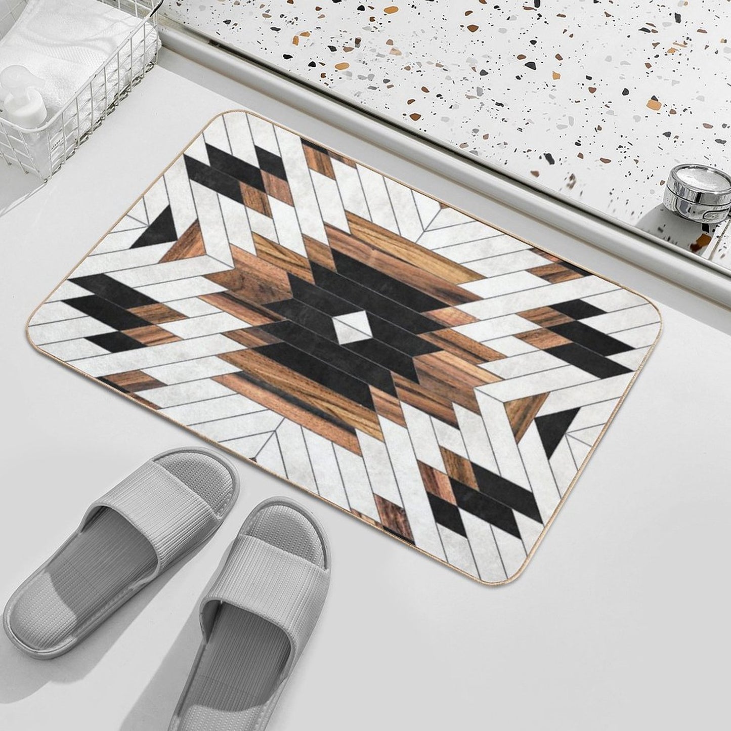 Urban Tribal Pattern No.5 - Aztec - Concrete And Wood Bath Mat