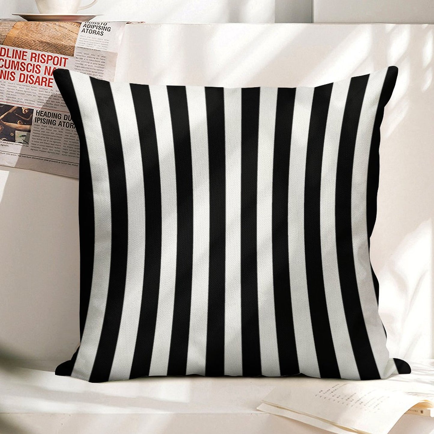 Black White Striped Pillow Cushion Cover Skirt Linen Throw Pillow Cover