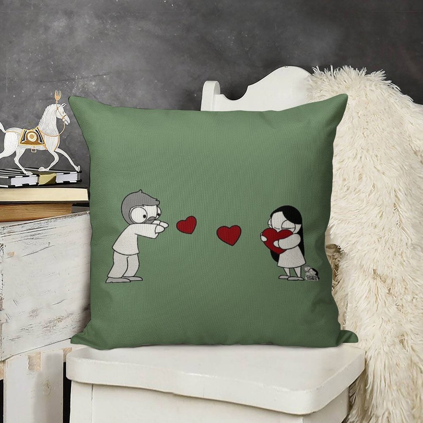 Hearts Throw Linen Throw Pillow Cover