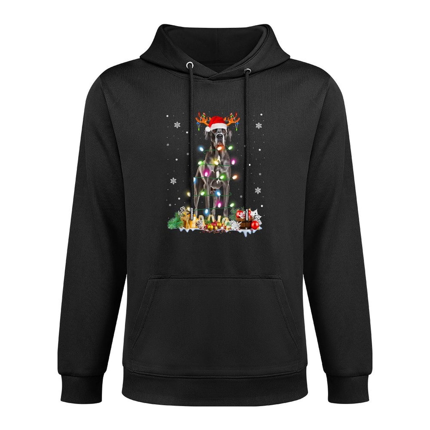 Great Dane Christmas Santa Hat Fairy Lights Pajama Dog Lover Men Women Kids Relaxed Fit Hoodie