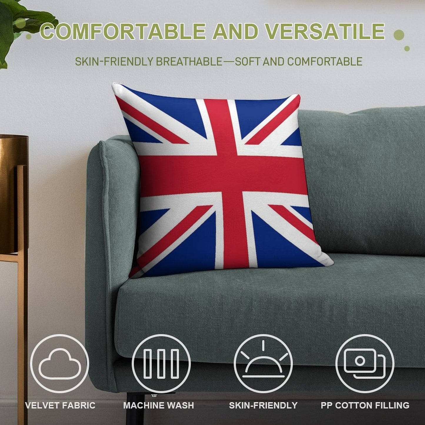 Union Jack Pillow Soft Washable Throw Pillow