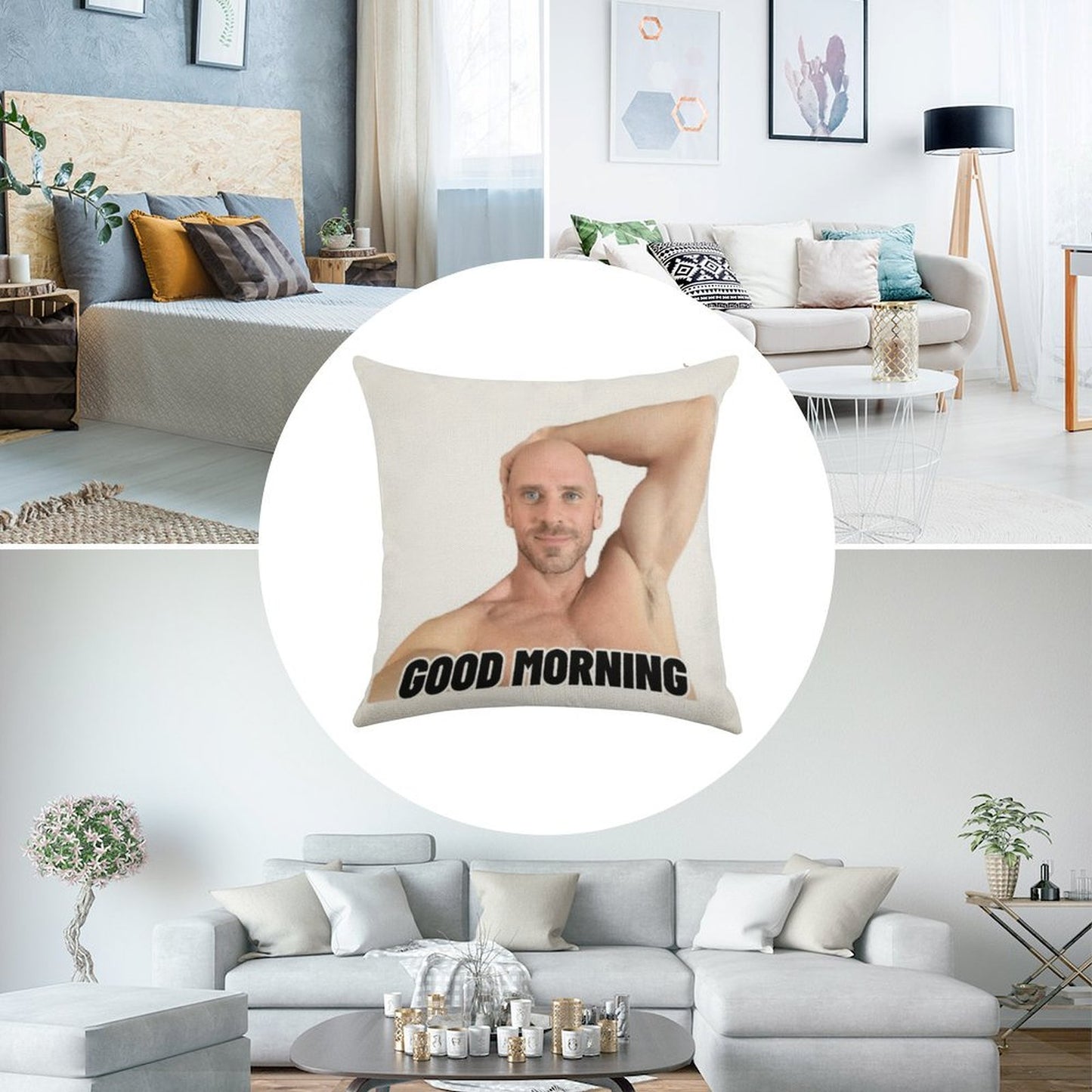 Johnny Sins Good Morning Linen Throw Pillow Cover