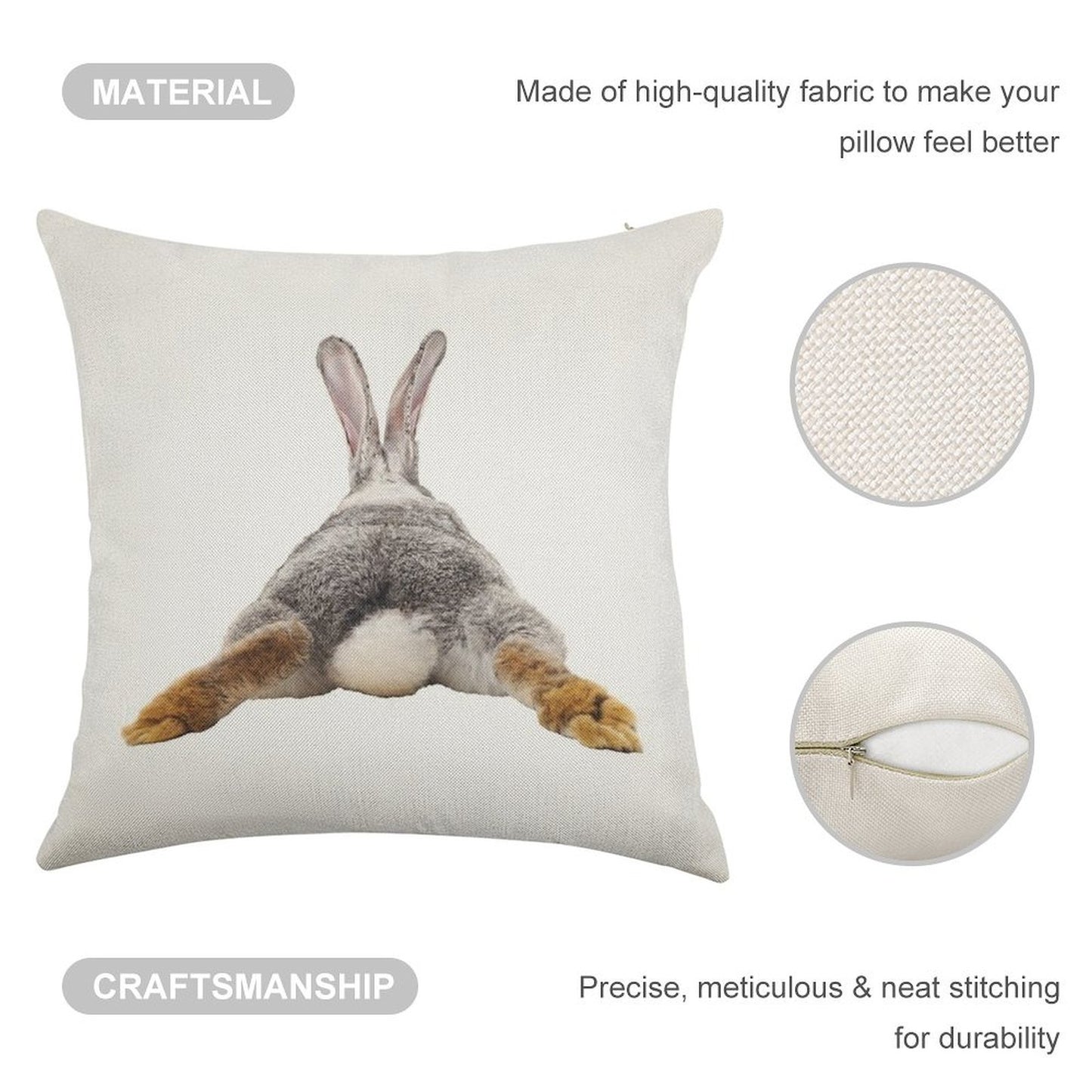 Cute Bunny Rabbit Tail Butt Image Picture Linen Throw Pillow Cover