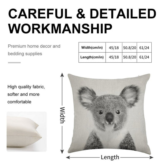 Baby Koala - Black & White Linen Throw Pillow Cover