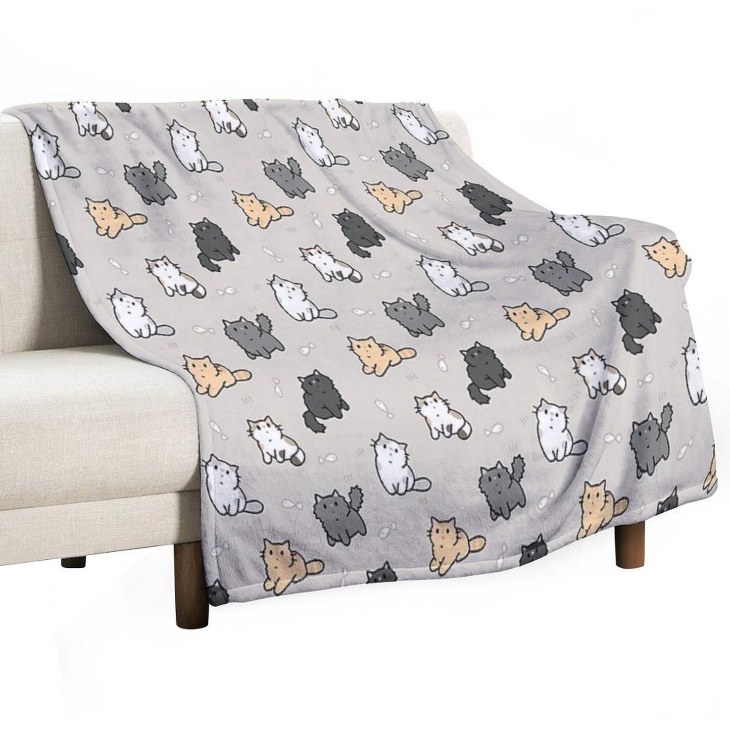 Kittens And Fish Pattern Throw Blanket