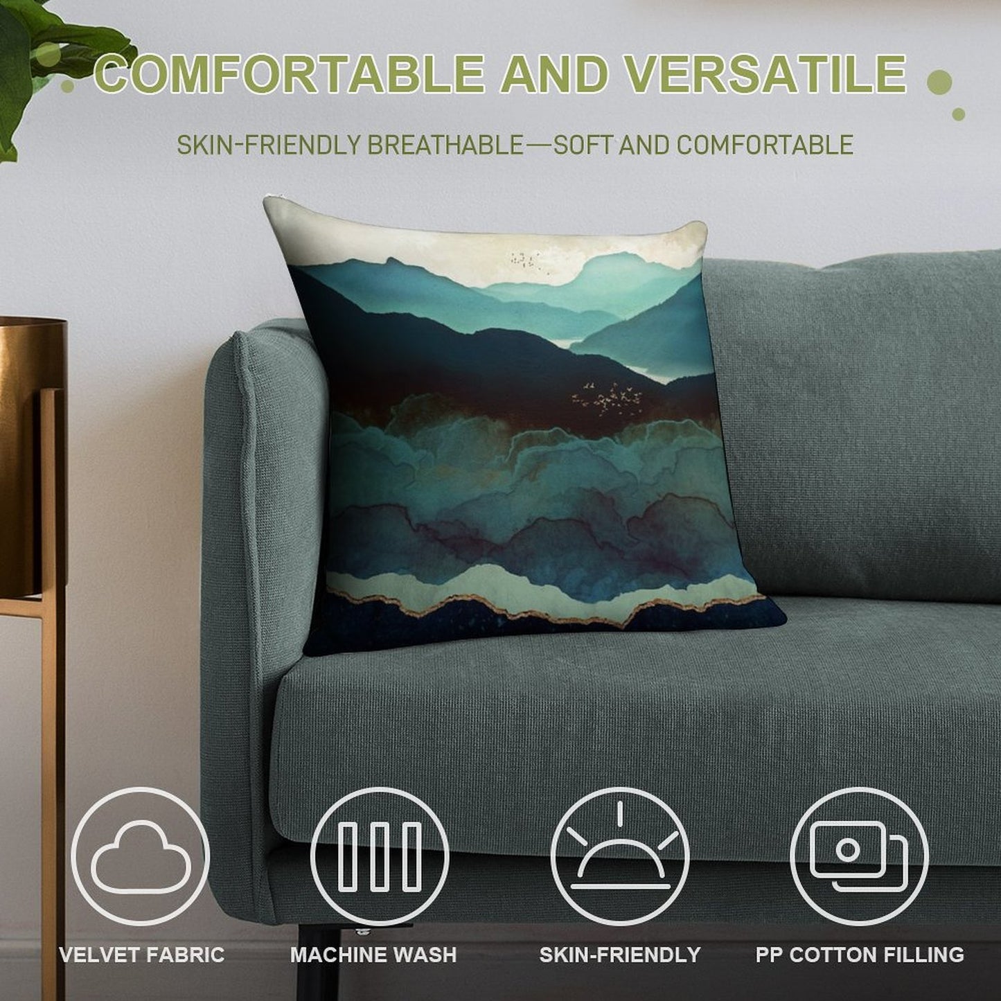 Indigo Mountains Soft Washable Throw Pillow