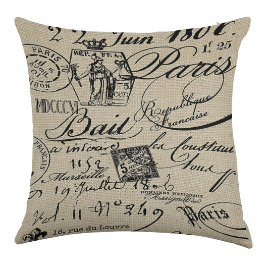 French Script Pillow Linen Throw Pillow Cover