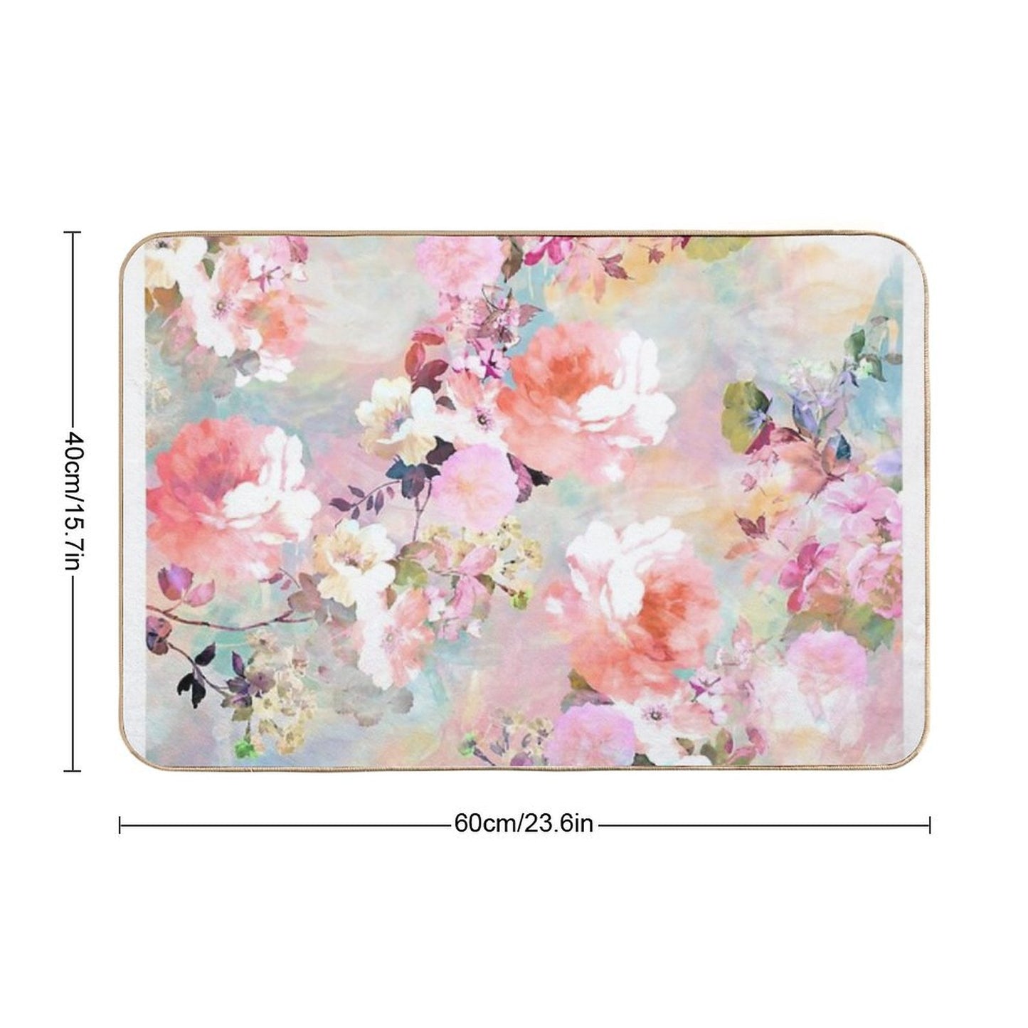 Romantic Pink Teal Watercolor Chic Floral Pattern Bath Mat