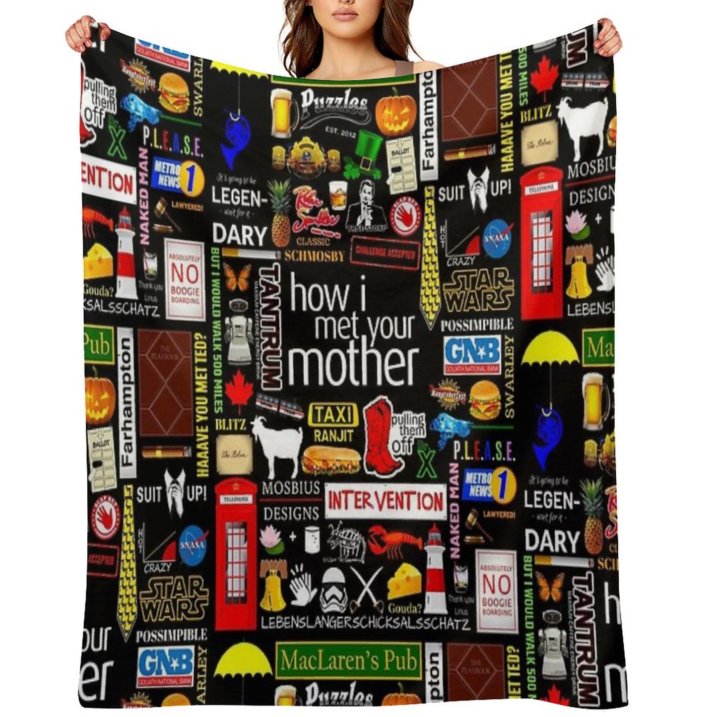 How I Met Your Mother Collage Poster Iconographic - Infographic Throw Blanket