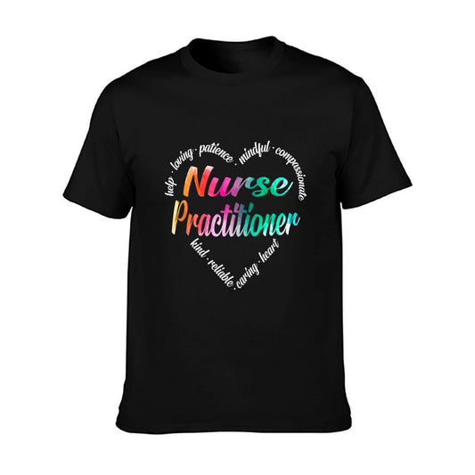 Nurse Practitioner Heart Word Cloud Watercolor Rainbow T-Shirt