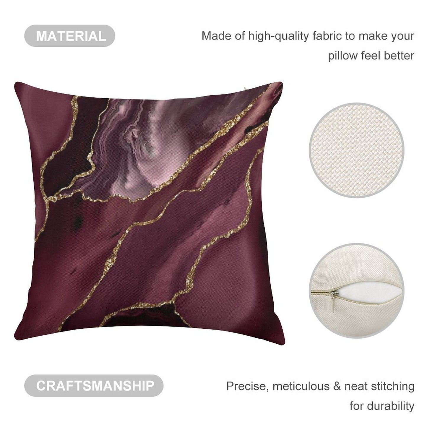 Burgundy Maroon Geode Agate Linen Throw Pillow Cover