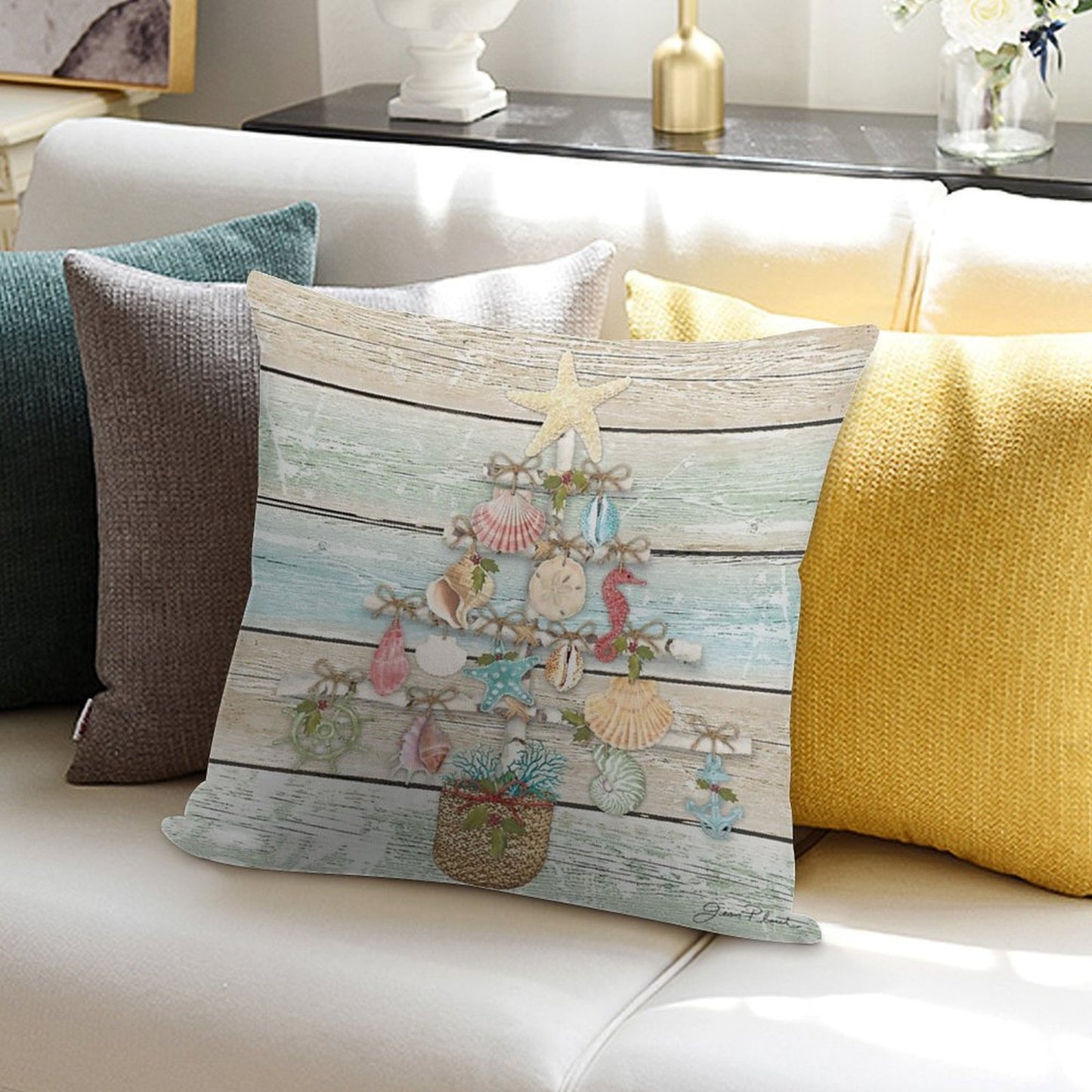 Coastal Christmas A Soft Hidden Zipper Throw Pillow