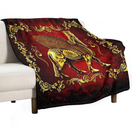 Assyrian LAMASSU ( WInged Bull) Throw Blanket