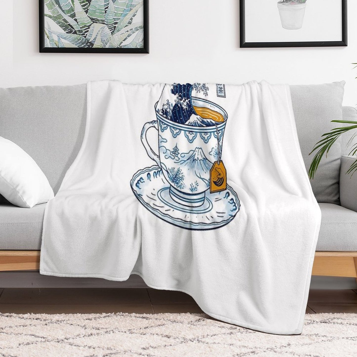 The Great Kanagawa Tea Throw Blanket