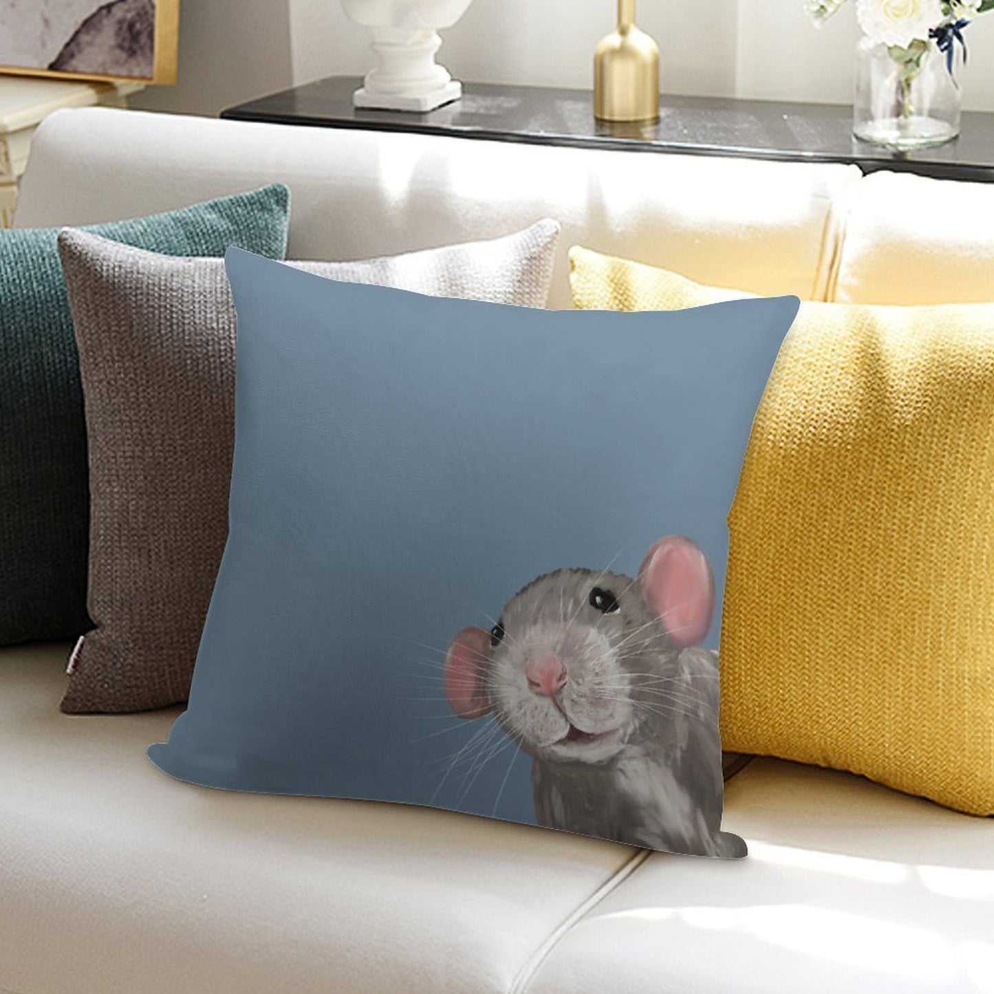The Peeking Rat Soft Reinforced Edging Throw Pillow