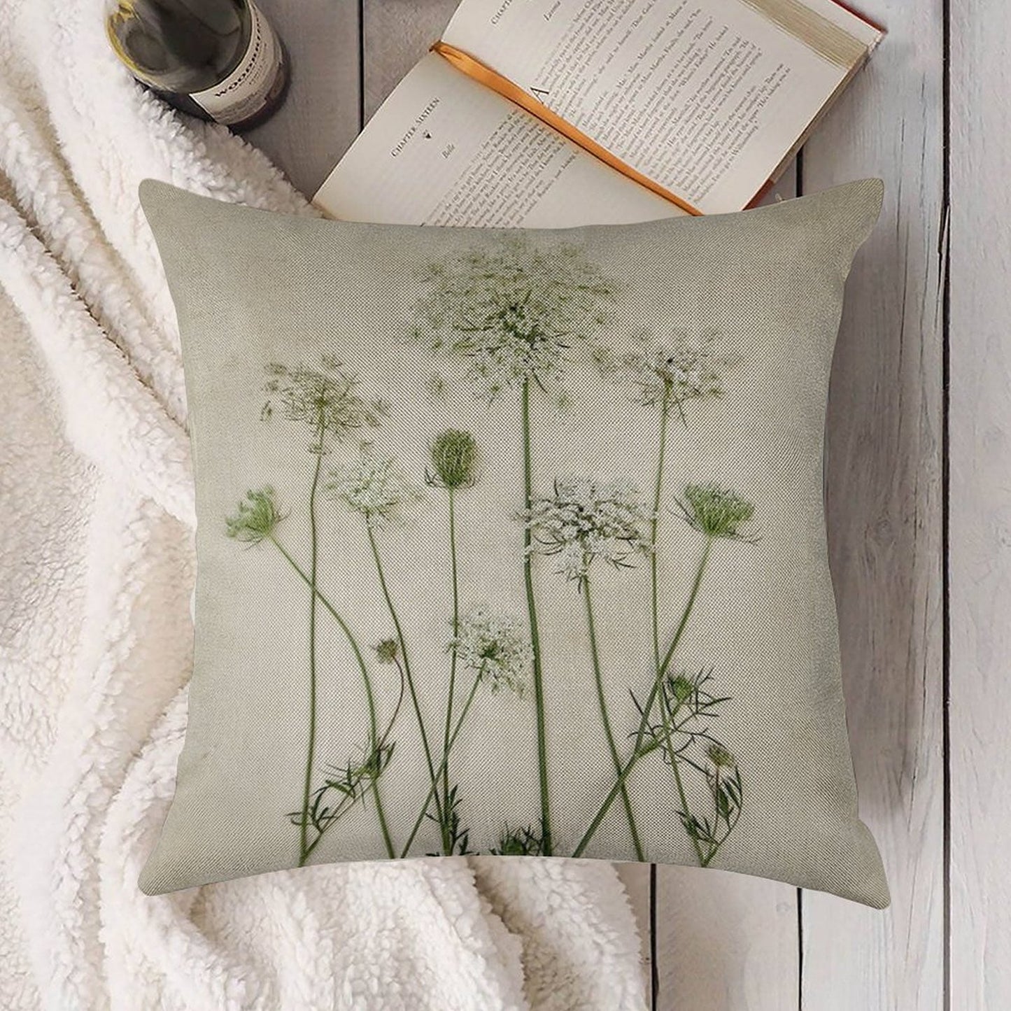 Queen Anne's Lace Linen Throw Pillow Cover