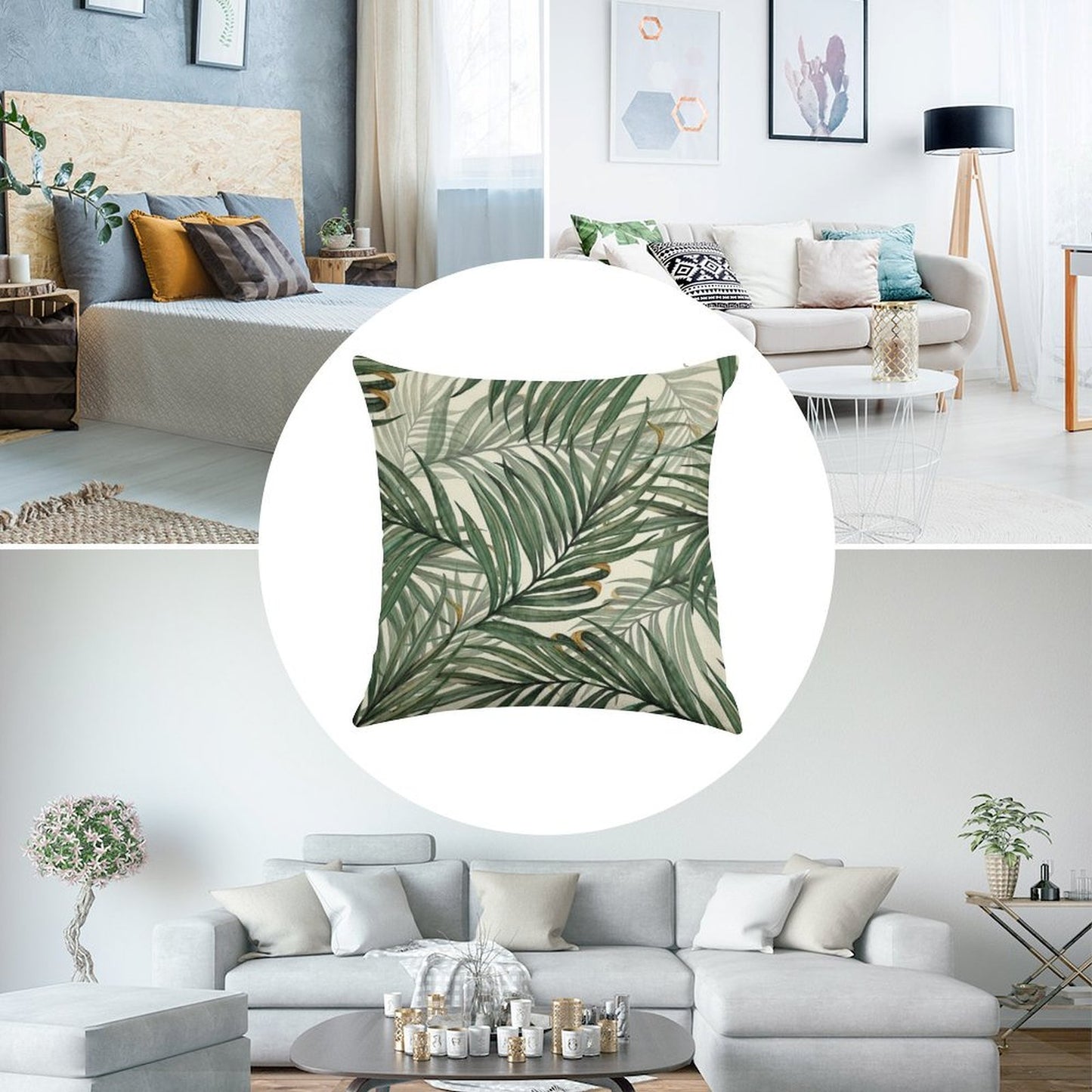 Palm Leaves Linen Throw Pillow Cover