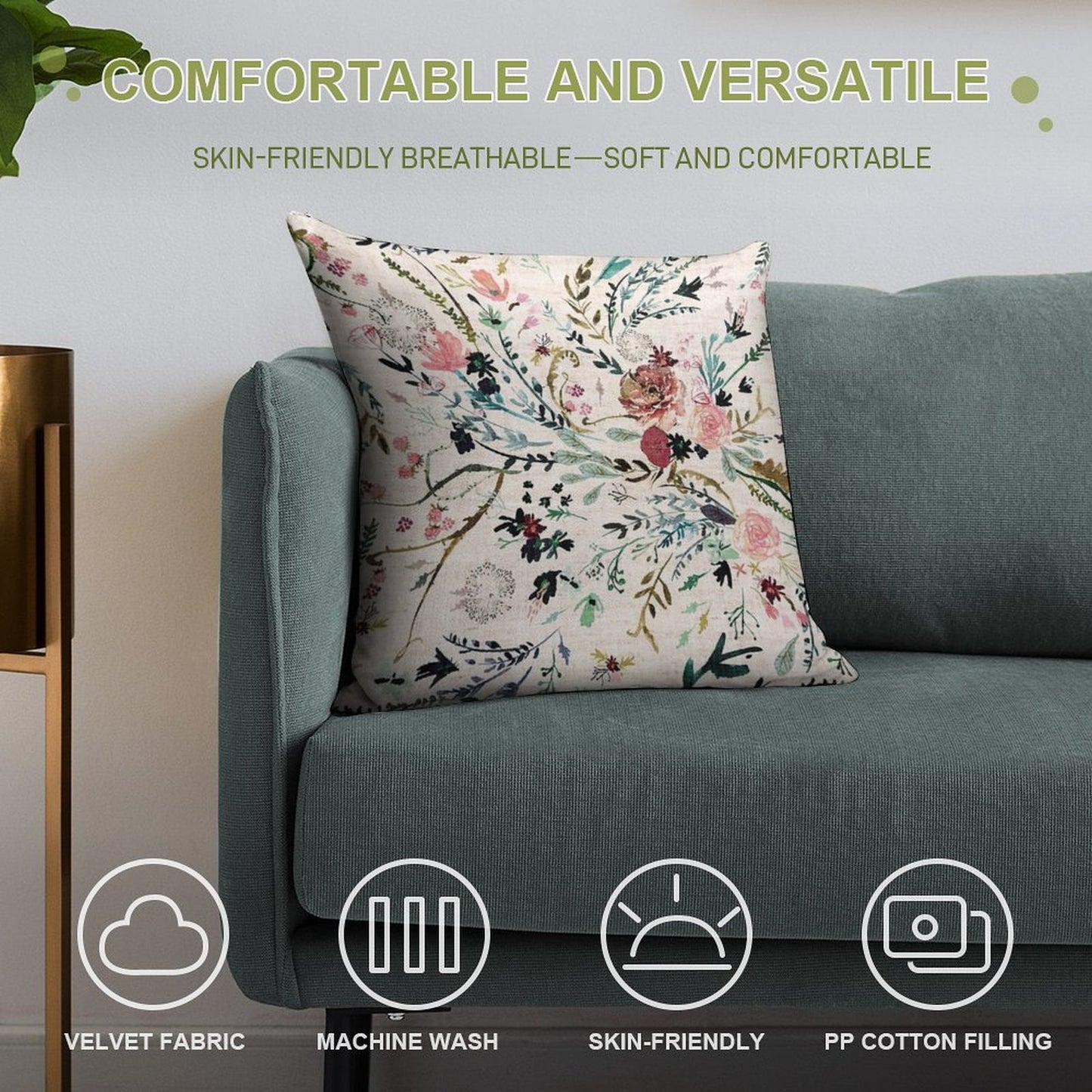Fable Floral Soft Short Plush Fabric Throw Pillow