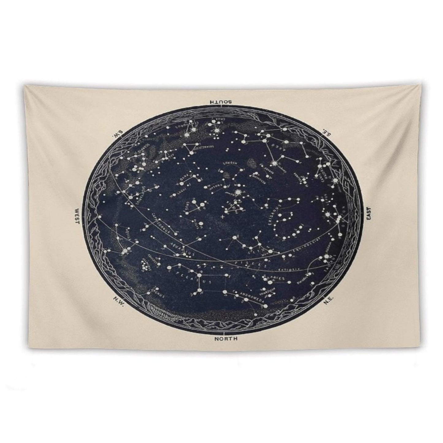 Antique Map of The Night Sky, 19th Century Astronomy Tapestry