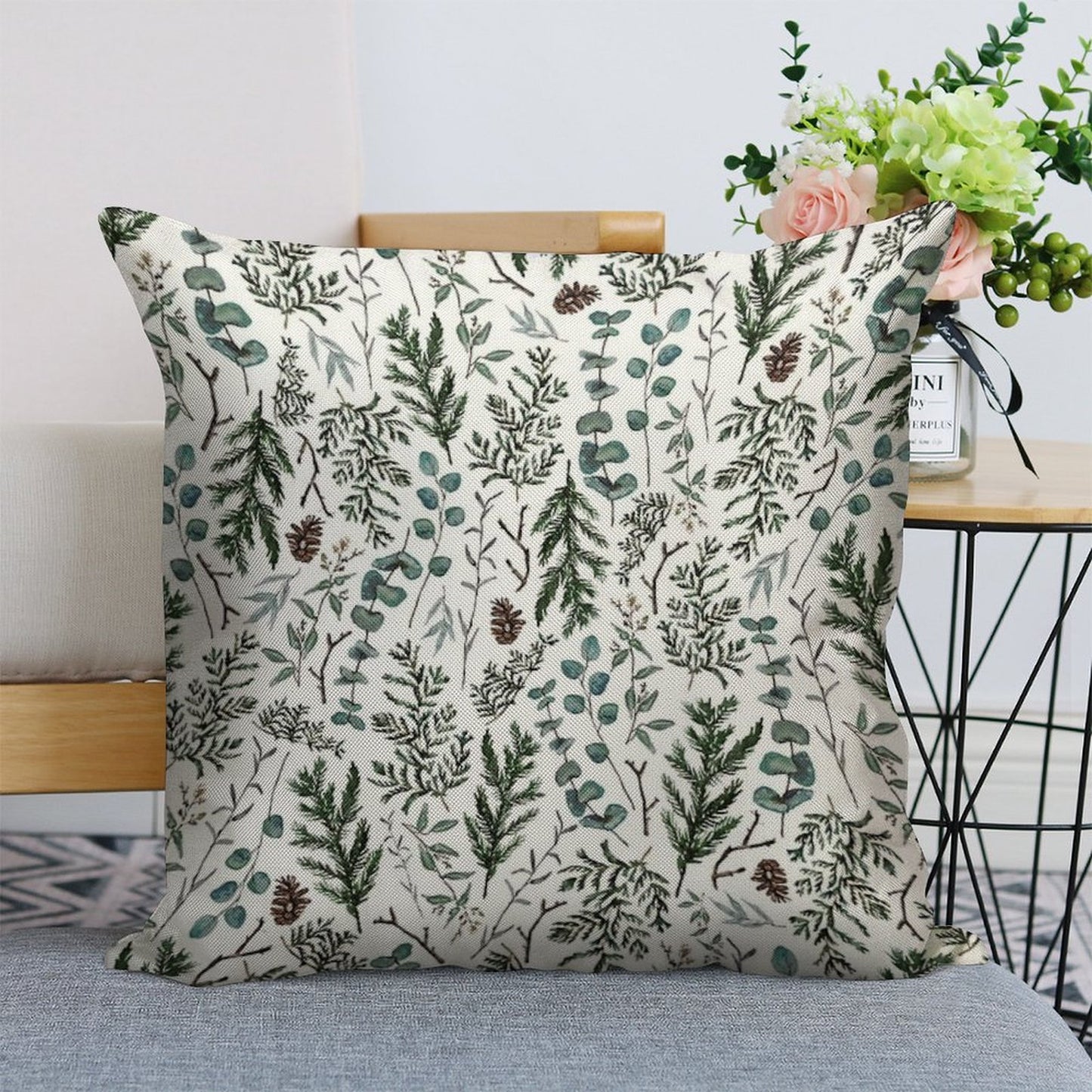 Pine And Eucalyptus Greenery Linen Throw Pillow Cover