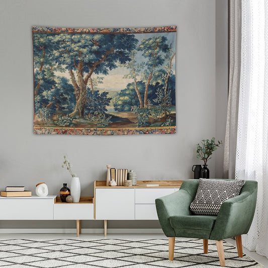 GREENERY, TREES IN WOODLAND LANDSCAPE Antique Flemish Tapestry Tapestry