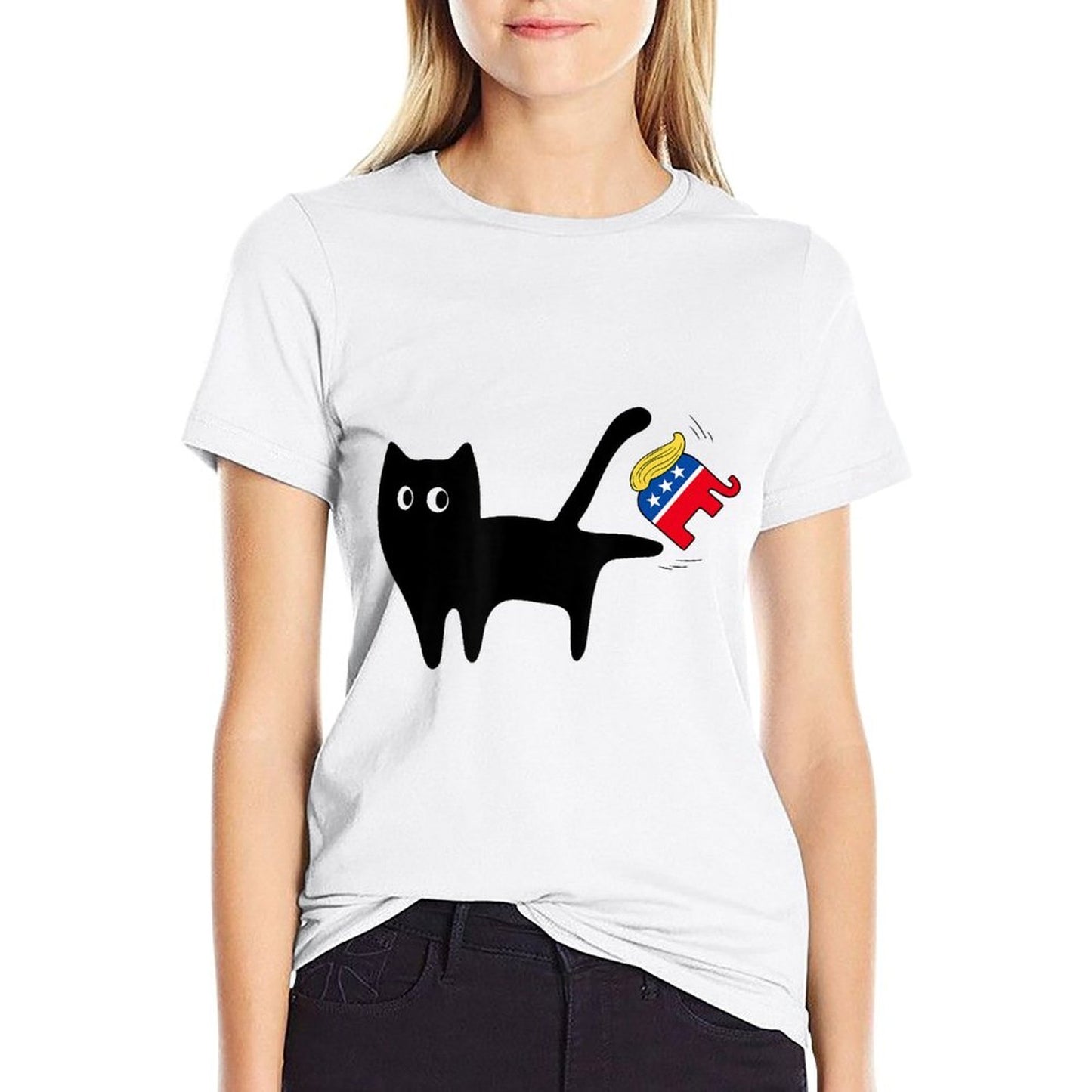 Black Cat Vs Elephant Anti Trump Funny 4th of July Men Women Breathable T-Shirt