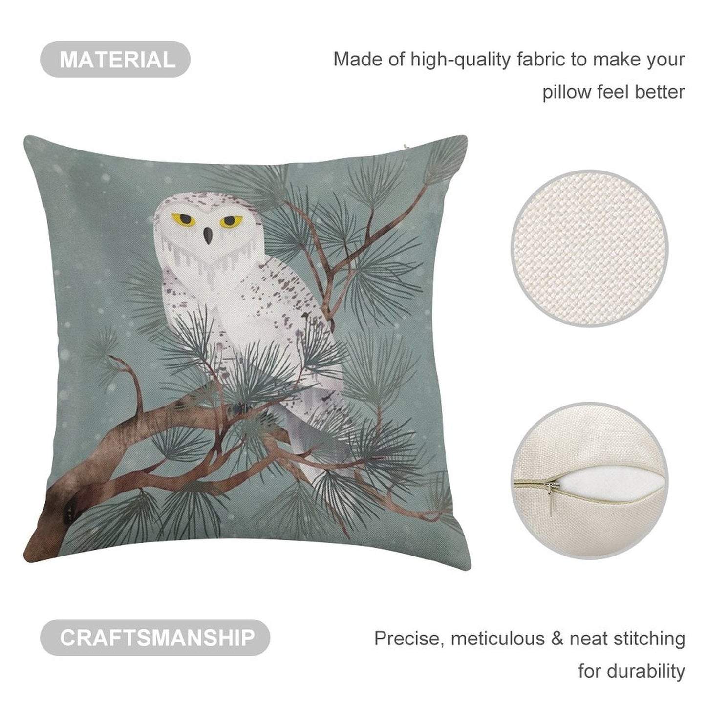 Snowy Linen Throw Pillow Cover