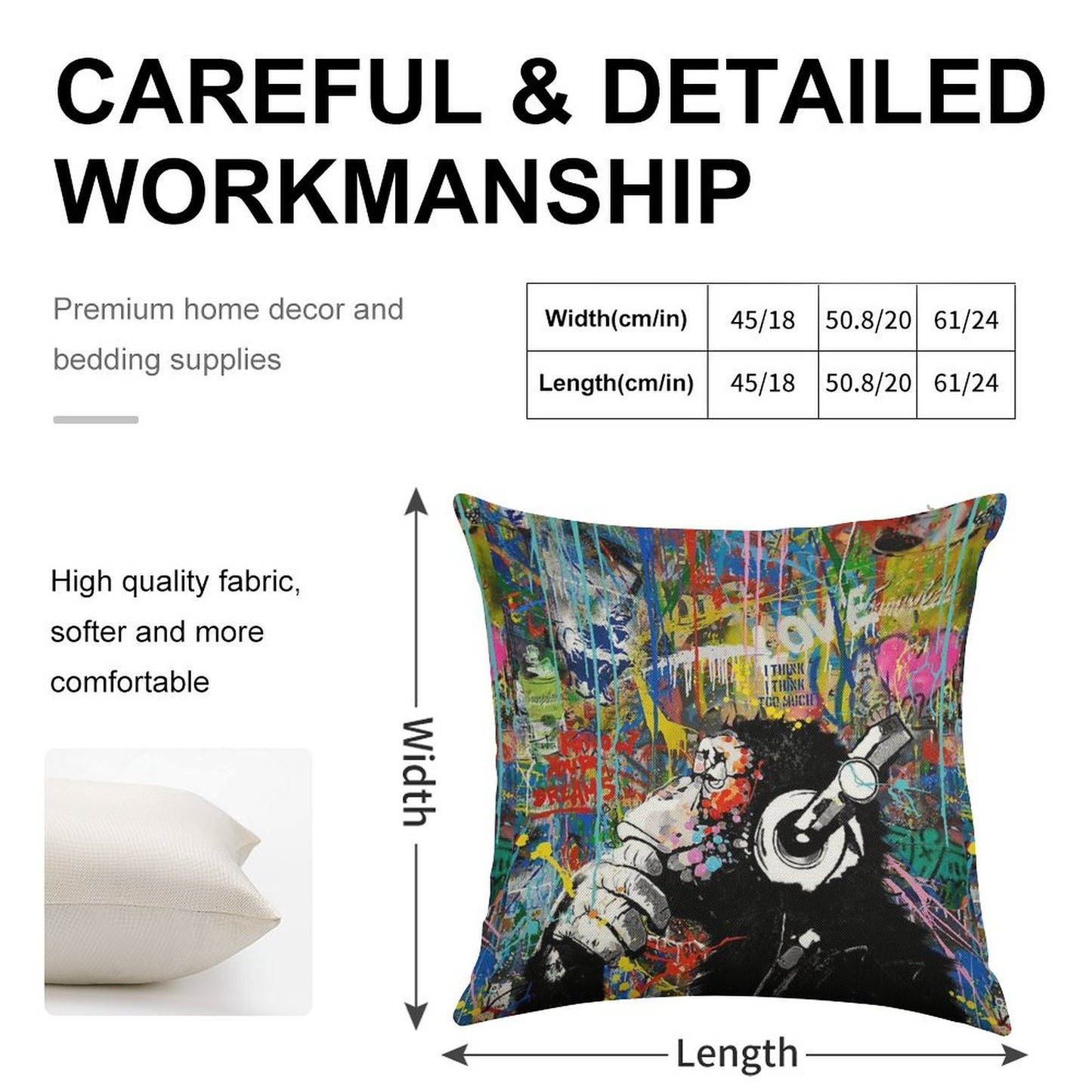 Monkey Thinker - Banksy Urban Contemporary Colorful Street Art - DJ Chimp Linen Throw Pillow Cover