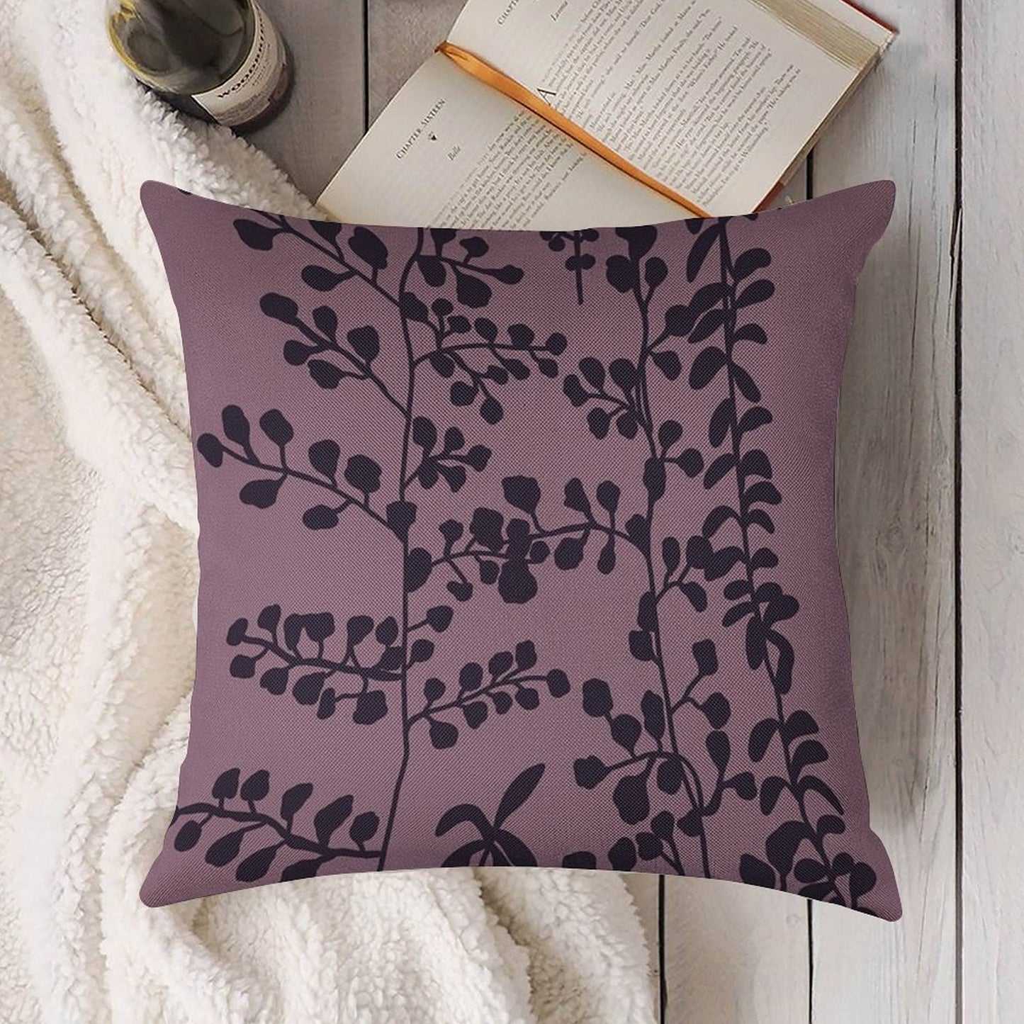 Bella’s Purple Bed Spread Print Linen Throw Pillow Cover