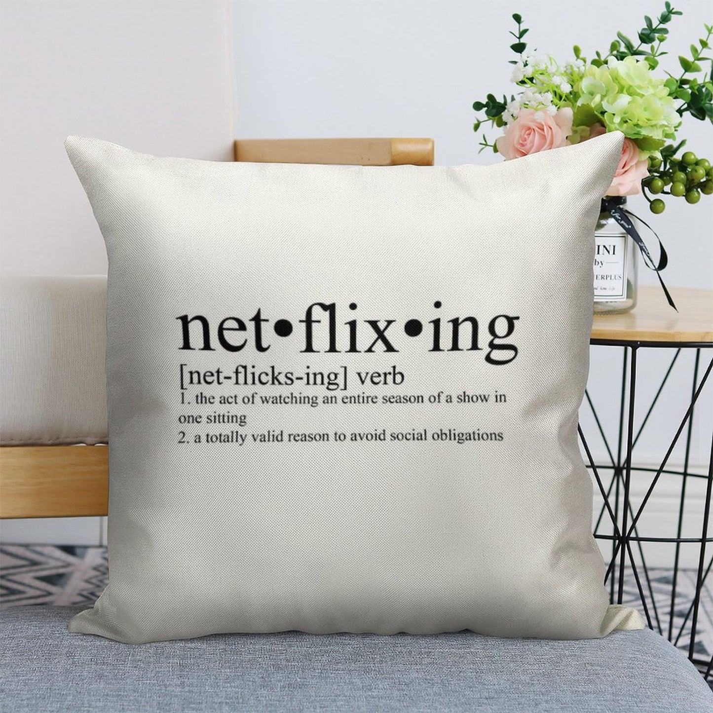 Netflixing Definition Linen Throw Pillow Cover