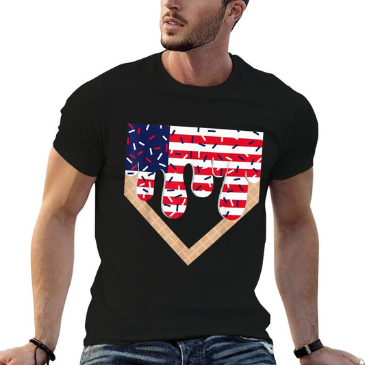 Baseball Drip Boy Ice Cream Patriotic American 4th July  Slim-fit Cut T-Shirt