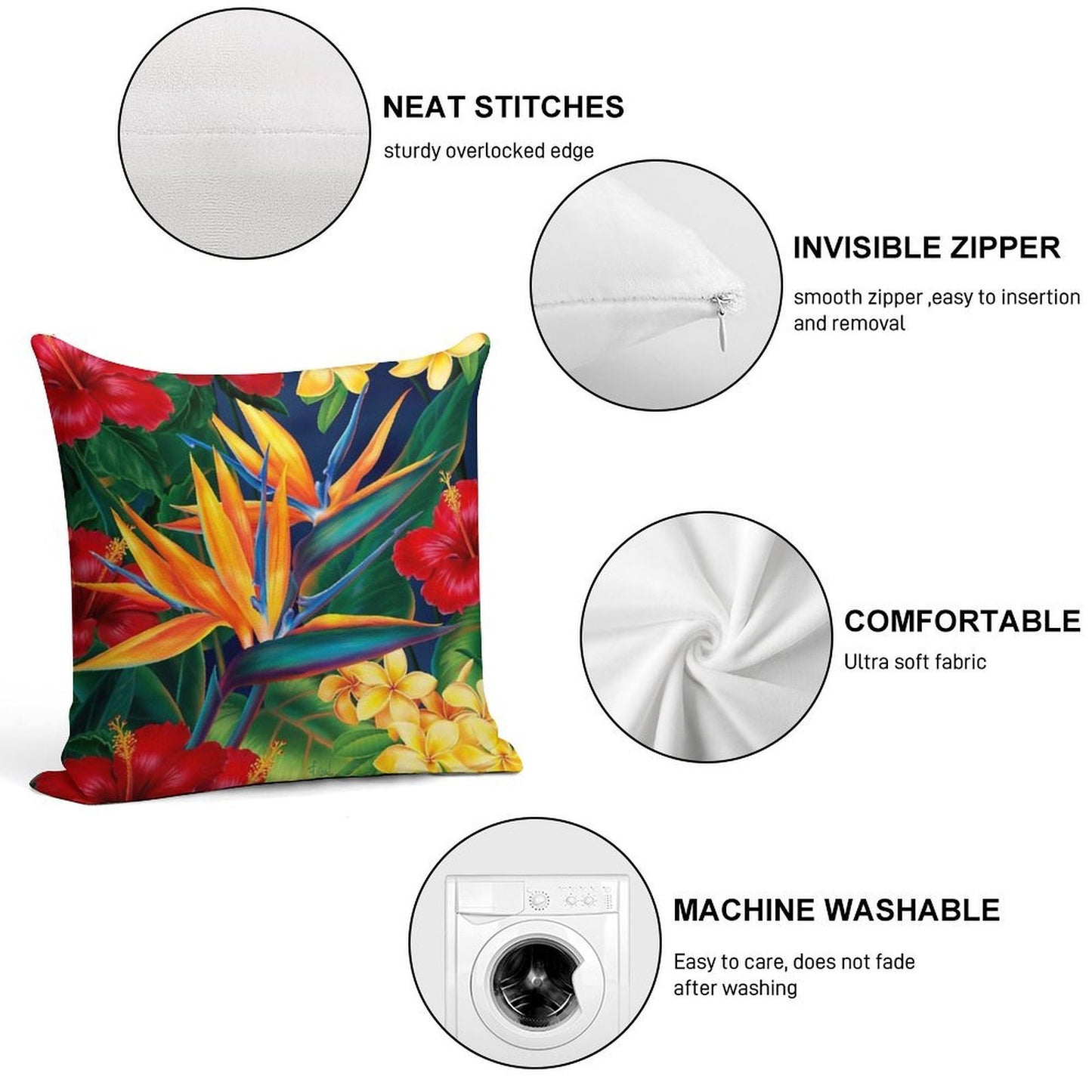 Tropical Paradise Hawaiian Birds of Paradise Illustration Soft Home Decor Throw Pillow