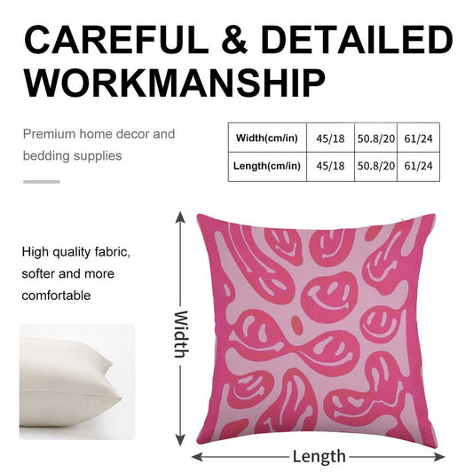 Hot Pink Melted Smiley Face Psychedelic Pattern Linen Throw Pillow Cover