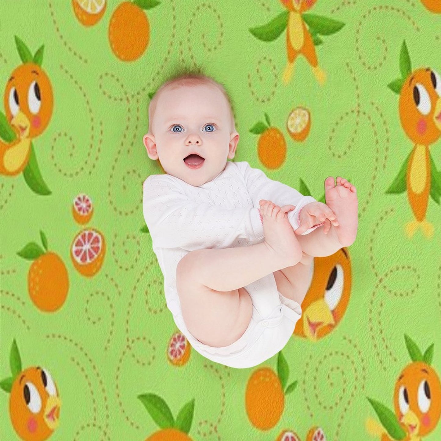 Hello Sunshine! - Orange Bird (green Background) Throw Blanket