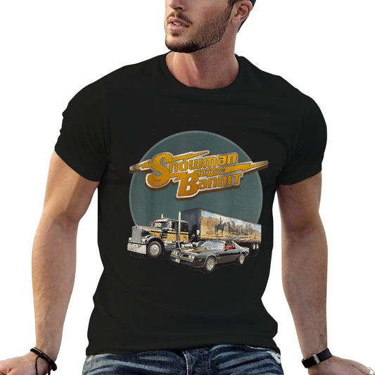 Huiibao Unisex Adult Retro Trucking Snowman And The Bandit - Black, Small T-Shirt