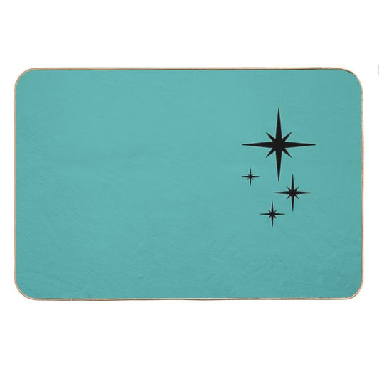 1950s Atomic Age Retro Starburst in Turquoise And Black Bath Mat
