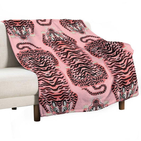 Pink Tibetan Tiger Rug Throw Blanket