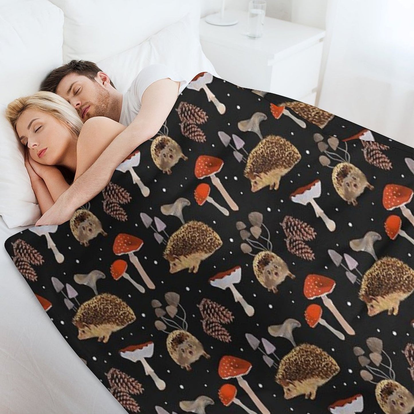 Hedgehogs And Mushrooms Throw Blanket