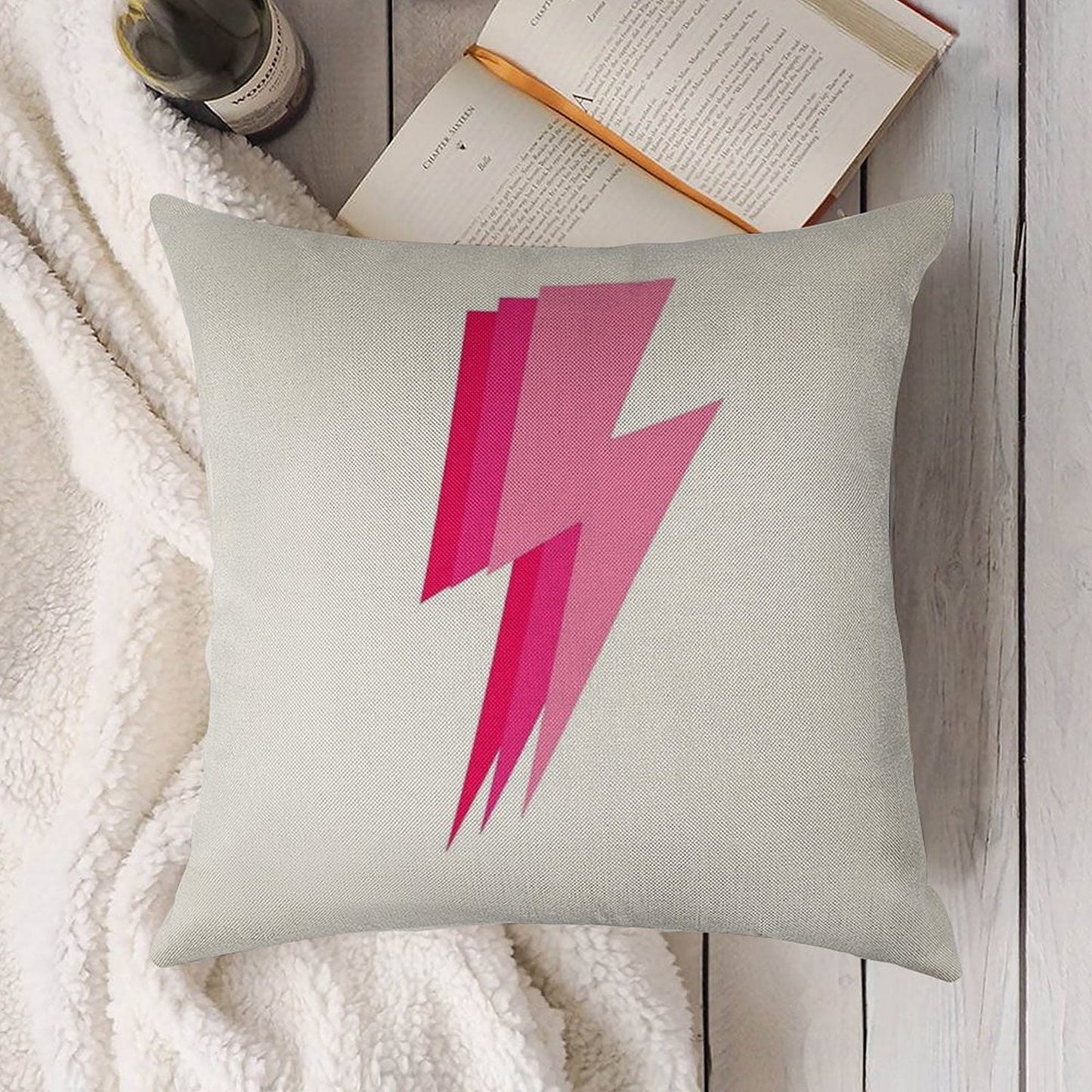 3 Pink Lightning Bolt Linen Throw Pillow Cover
