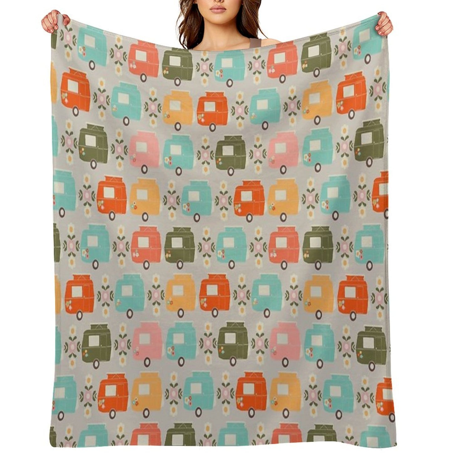 Colourful Vintage Caravans And Daisies Throw Blanket