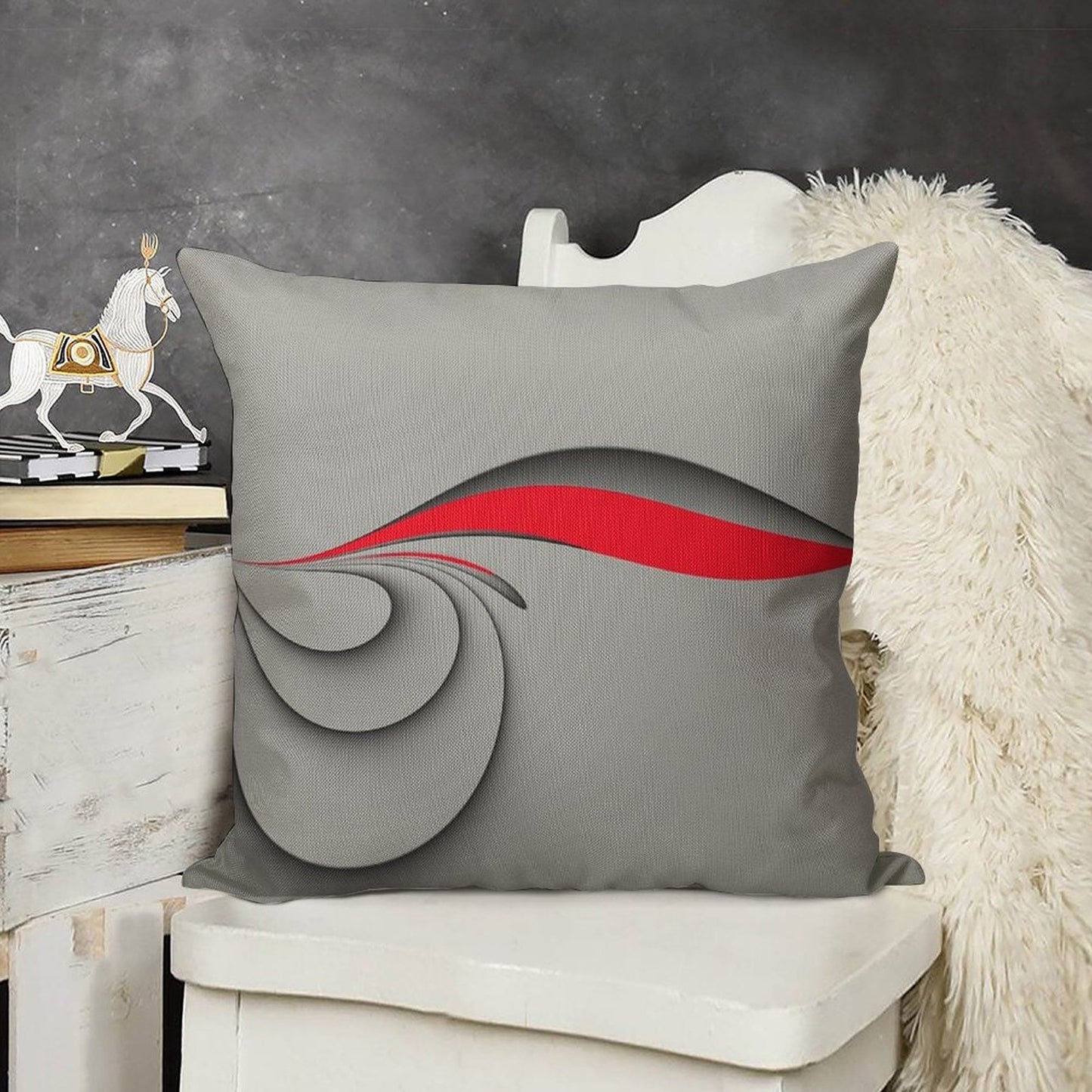 Grey And Red Linen Throw Pillow Cover