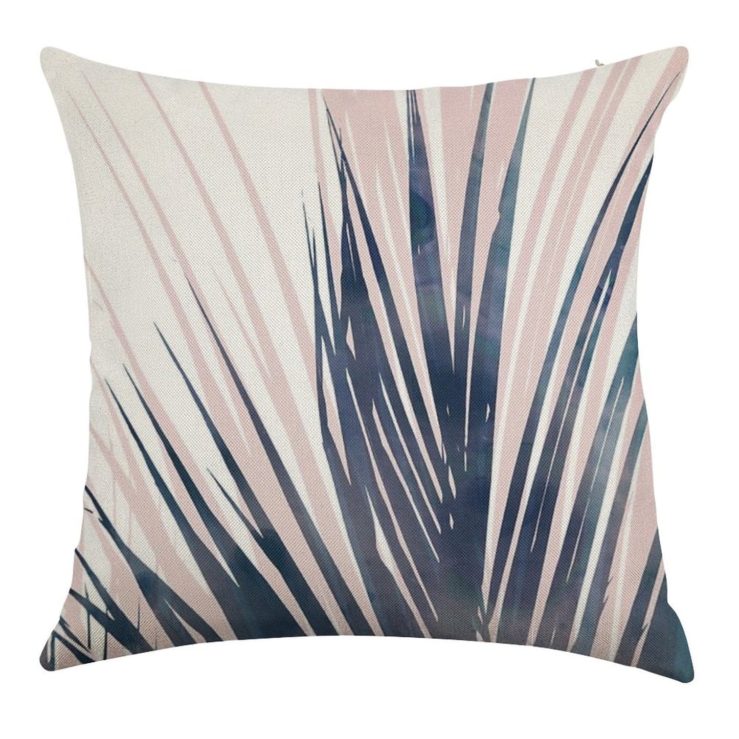 Contemporary Palm Leaf in Navy Blue And Blush Pink Linen Throw Pillow Cover
