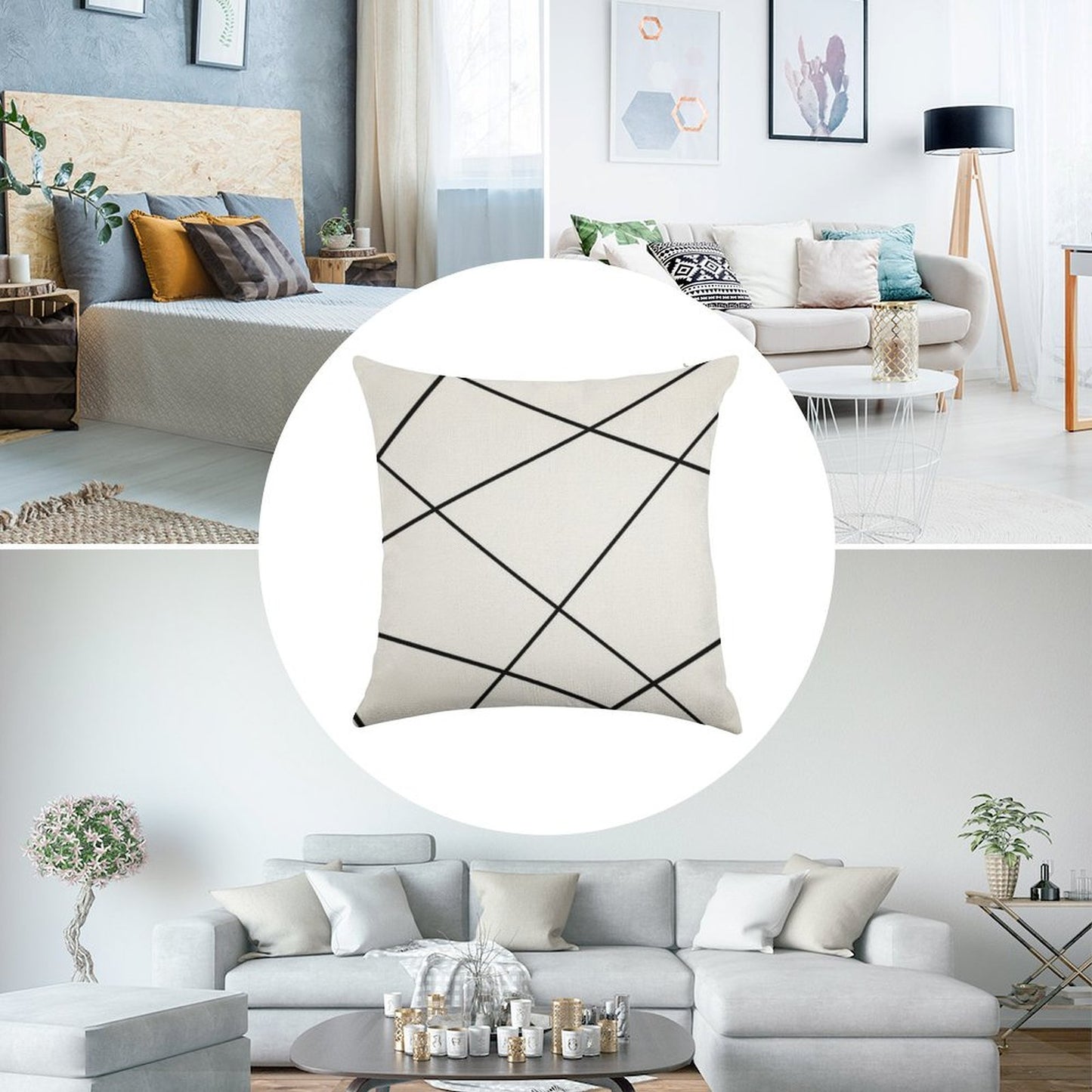 Geometric Abstract - White And Black. Linen Throw Pillow Cover