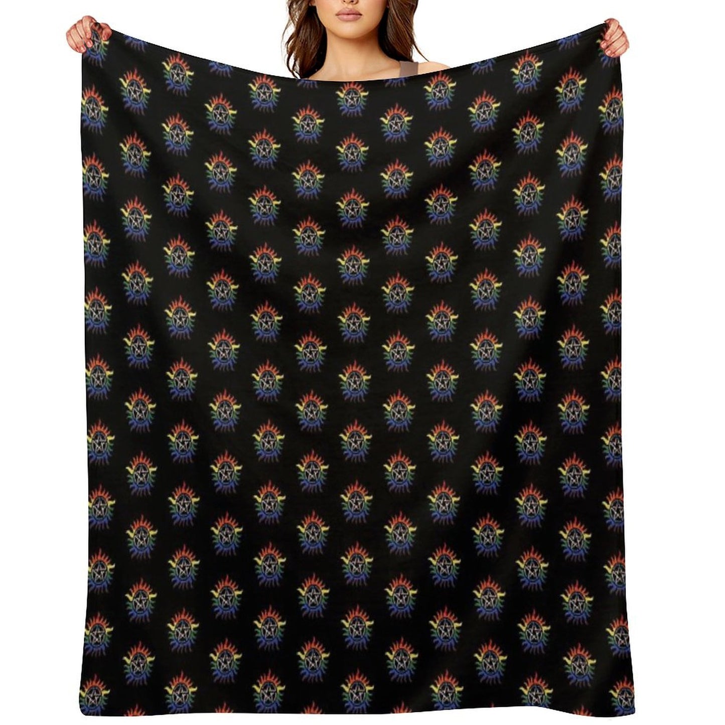 Supernatural Rainbow Pentacle Throw Blanket