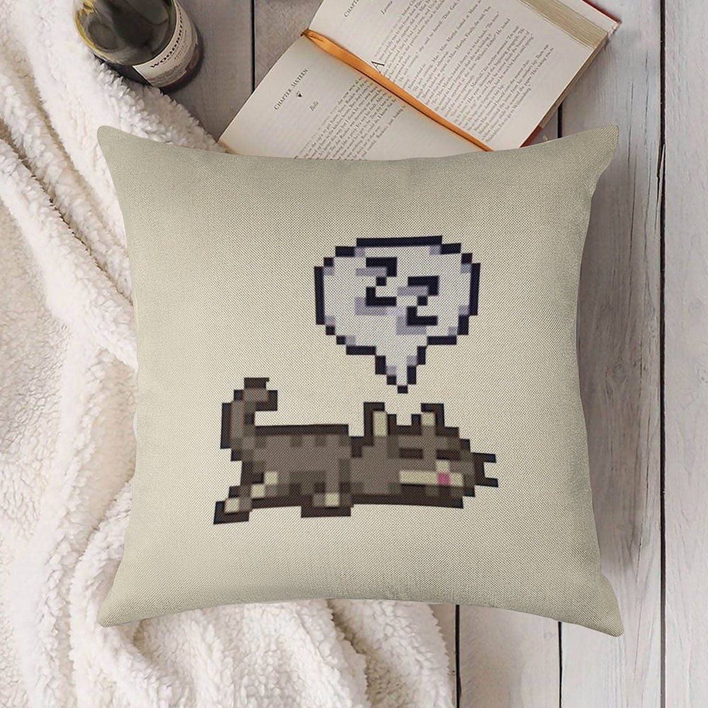 Stardew Valley Sleeping Cat Sploot Linen Throw Pillow Cover