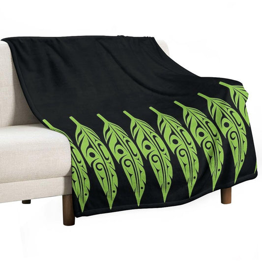 Feathers - Lime Green on Black Throw Blanket