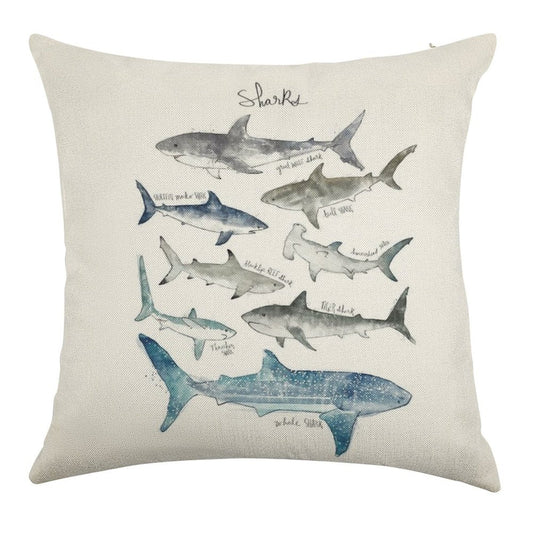 Sharks Linen Throw Pillow Cover