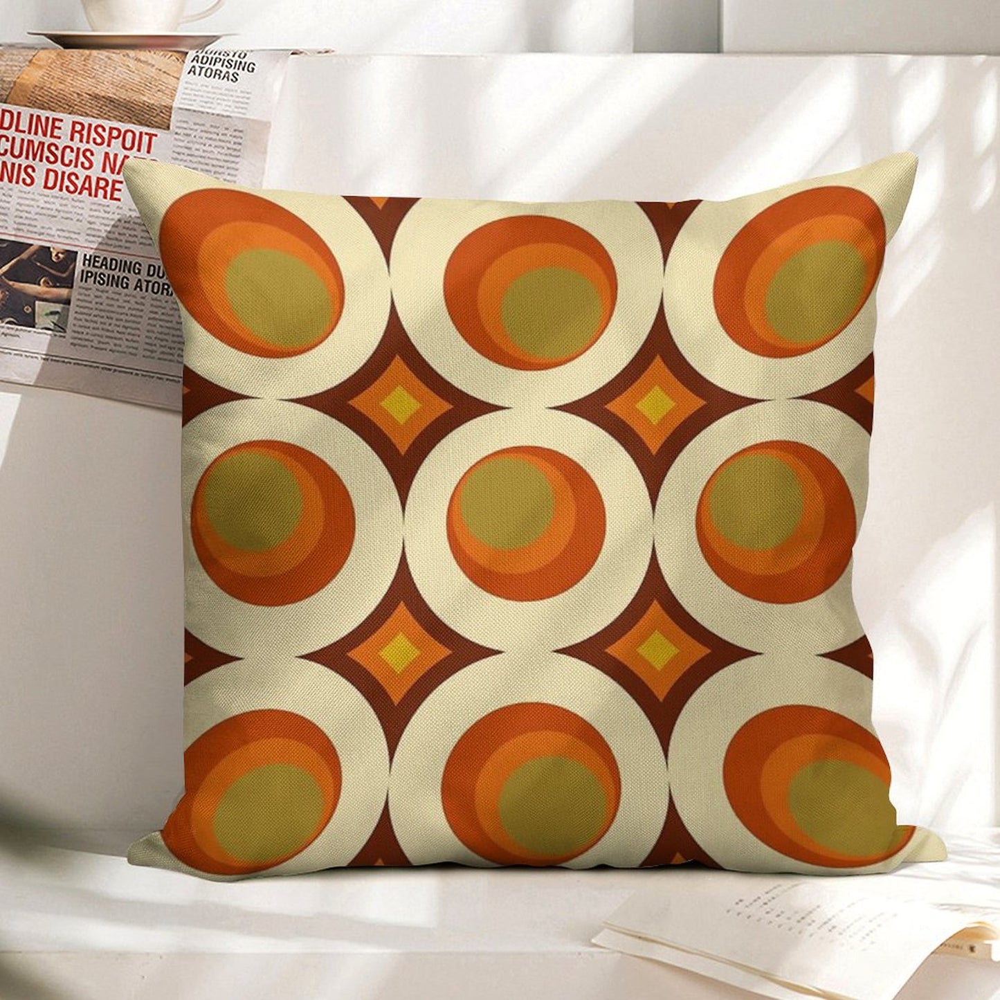 Mid-Century Modern 70s Linen Throw Pillow Cover