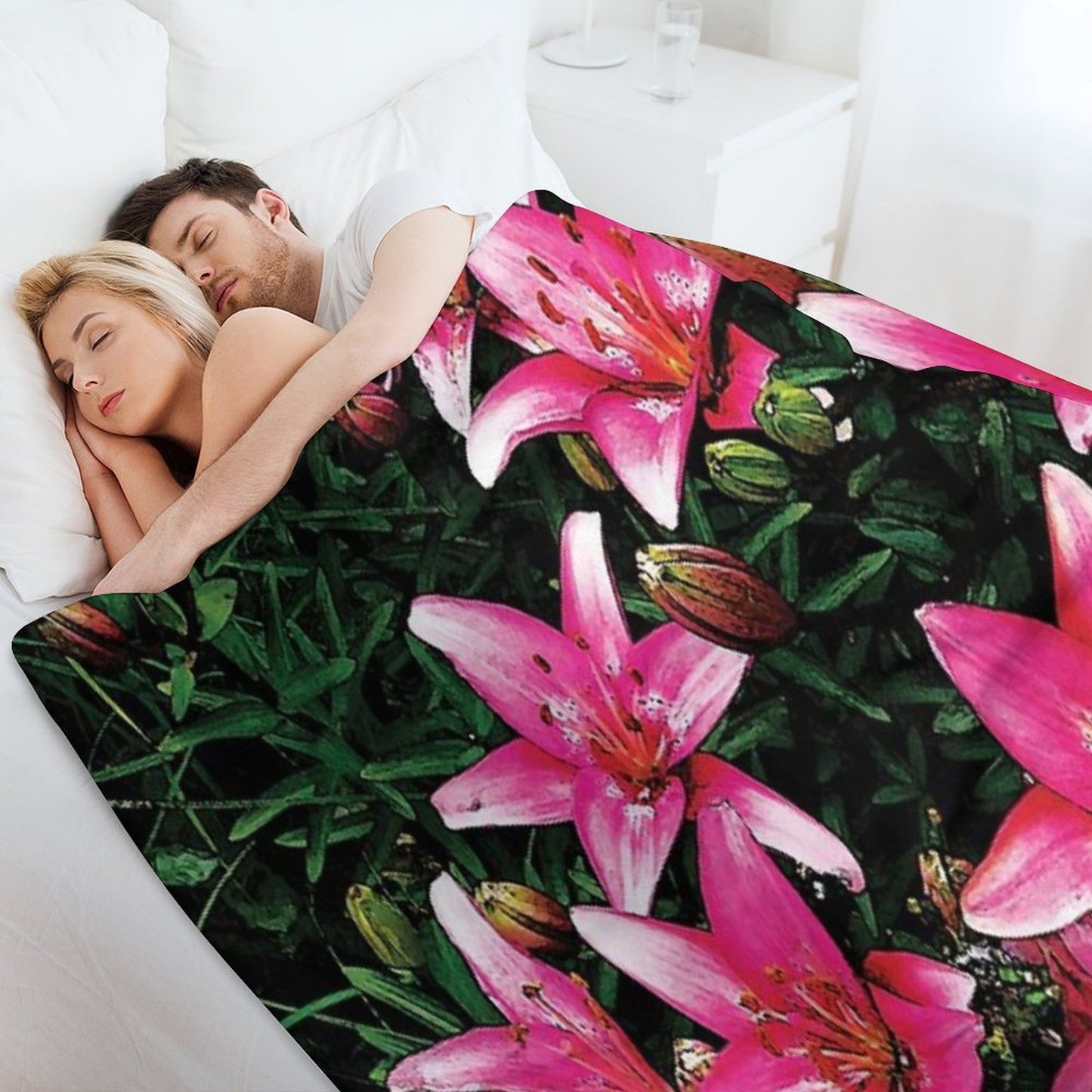 Lovely Pink Lilies in Full Bloom Water Color Throw Blanket